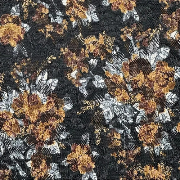 White Stag XL Shirt Top Brown Floral 3/4 Sleeve Round Neck Lace Overlay Casual - Picture 2 of 6